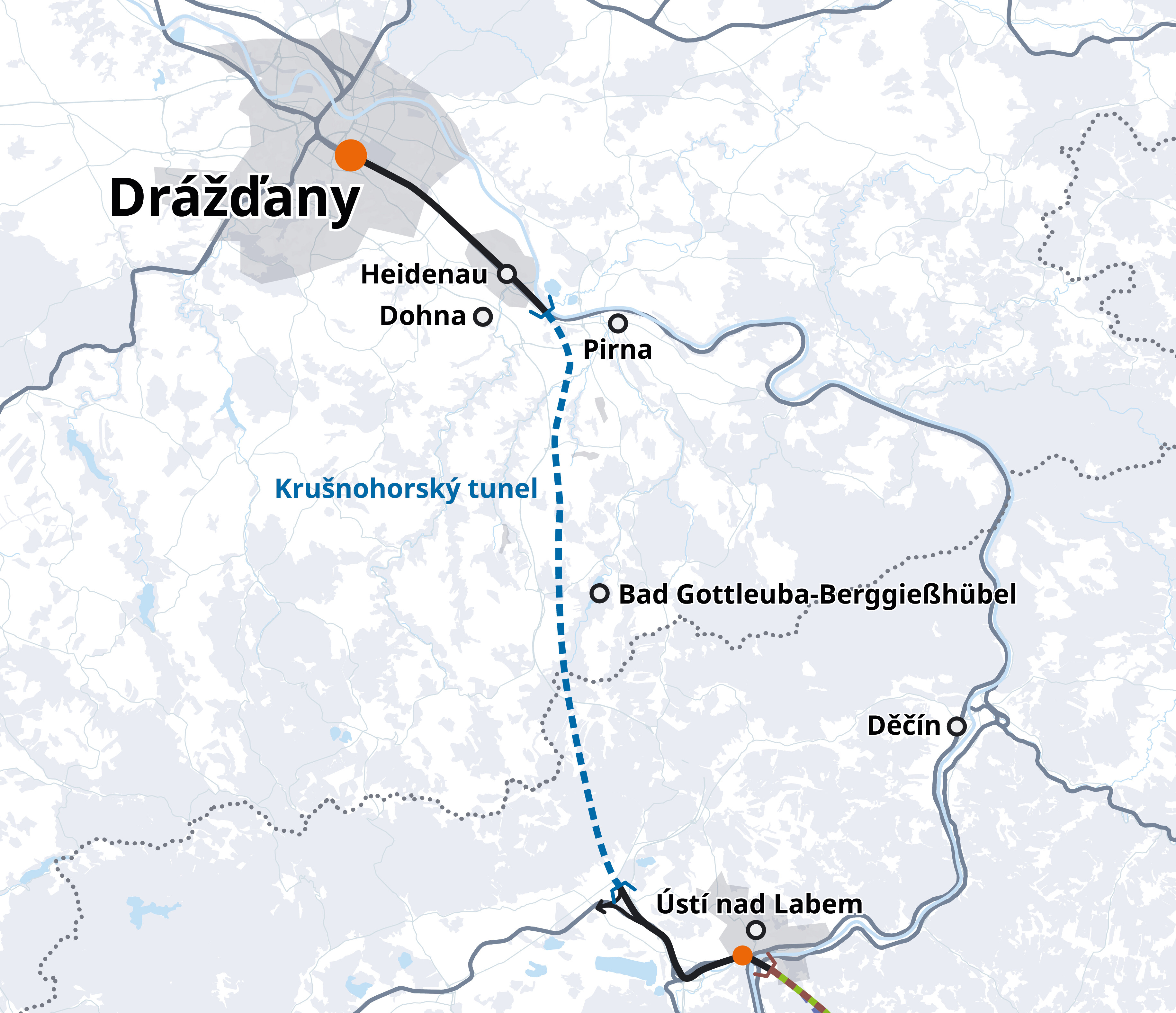 Drei Optionen für den Streckenverlauf auf tschechischer Seite