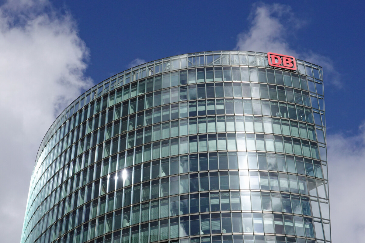 Headquarter of DB group against blue sky.