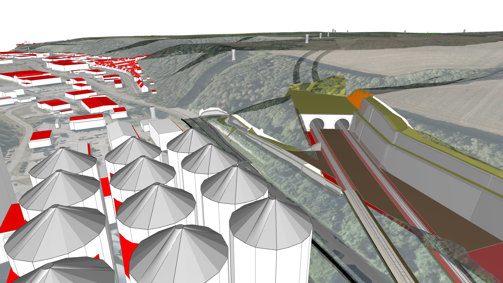 Illustrating Building Information Modelling (BIM) for the new Dresden-Prague line, this image showcases the integration of a tunnel with an AGRO-terminal.